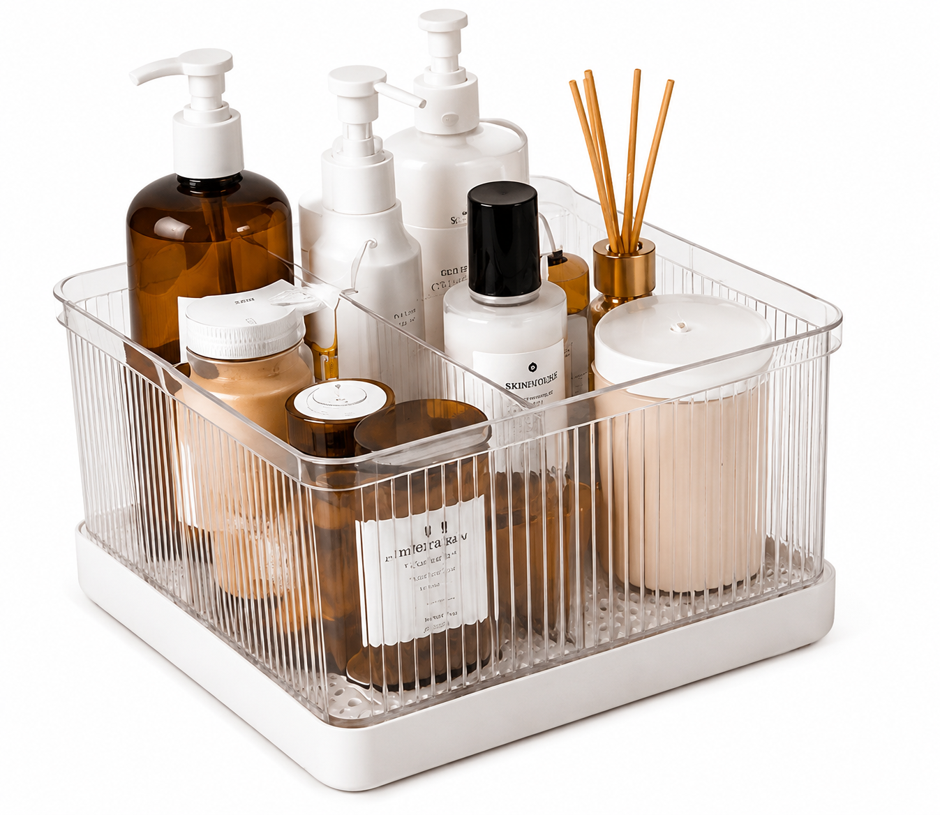 Premium clear multi-purpose storage organizer with bathroom essentials.